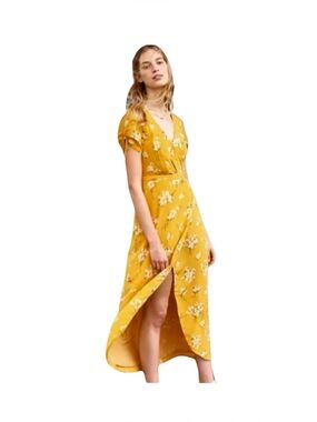 madewell yellow silk dress Madewell Women's Yellow Butterfly Garden Silk Fleur Bow-Back Dress Size 6